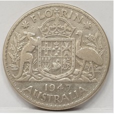 AUSTRALIA 1947 . FLORIN . ERROR / VARIETY . BROKEN U
